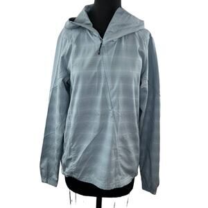 NAU Men's Gray Striped Lightweight Hooded Jacket 1/2 Half Zip Windbreaker Rain M